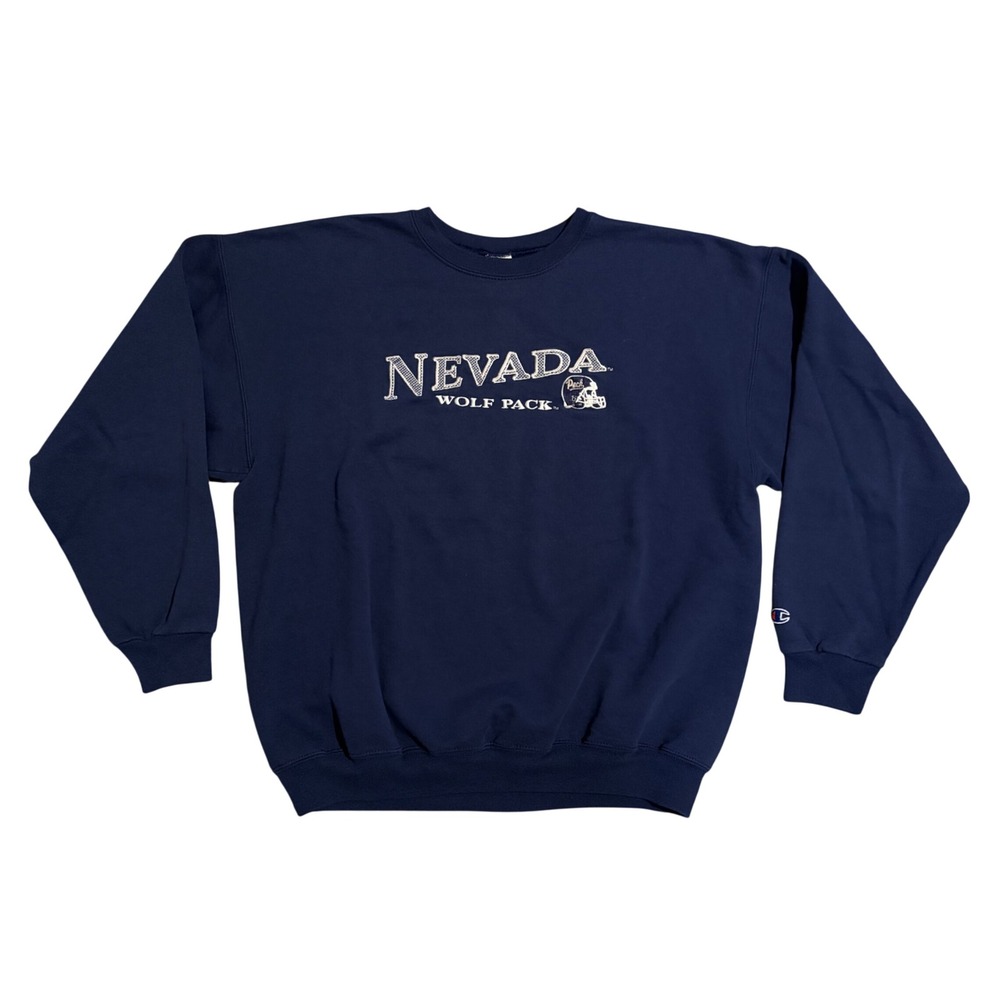 Vintage Champion Nevada Wolf Pack Sweatshirt L Navy Blue Embroidered Crewneck